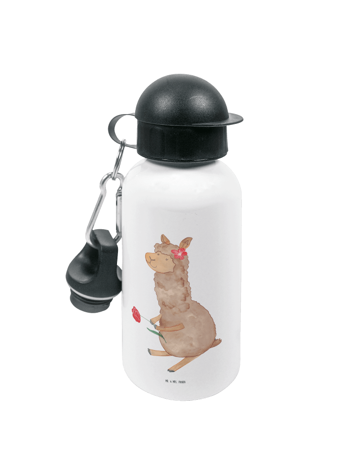 Trinkflasche Alpaka Blume ohne Spruch in Weiß