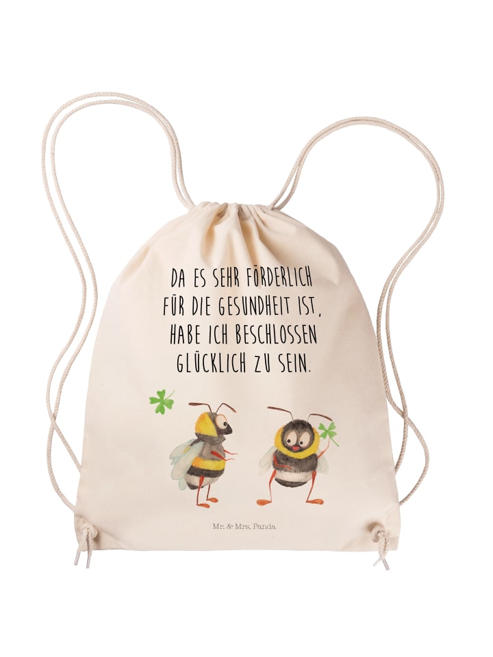 Sportbeutel Hummeln Kleeblatt mit Spruch in Creme