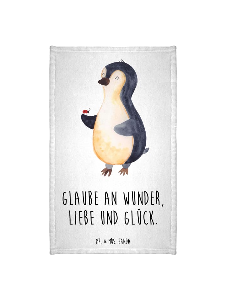Handtuch Pinguin Marienkäfer mit Spruch in Weiß