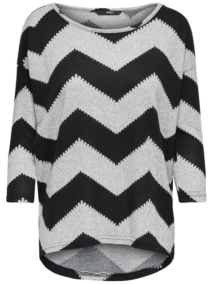 Print 3/4 Arm Shirt Dünner Rundhals Muster Pullover ONLELCOS in Hellgrau-3