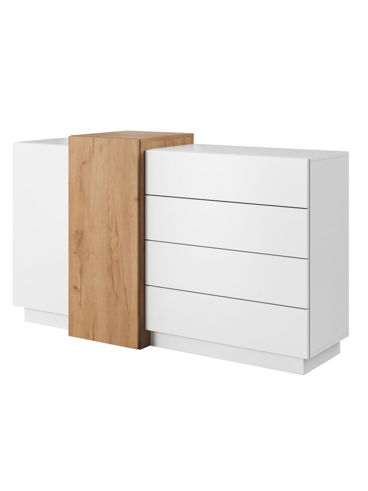 Kommode 3D weiß / Gold Craft Eiche 160cm / 45 cm / 93,5 cm