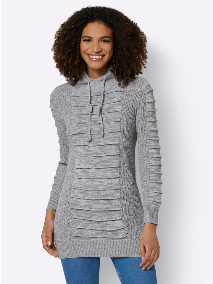 Longpullover in steingrau-weiß-meliert
