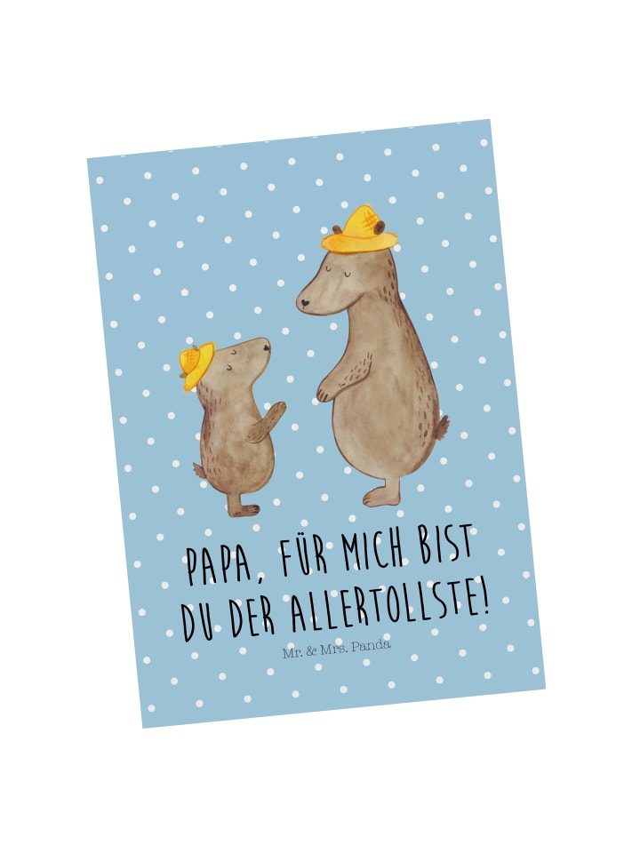 Postkarte Bären mit Hut mit Spruch in Blau Pastell