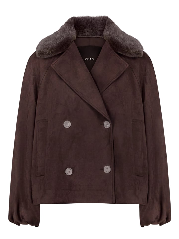 Outdoorjacke mit Kunstfellkragen in Chocolate Plum