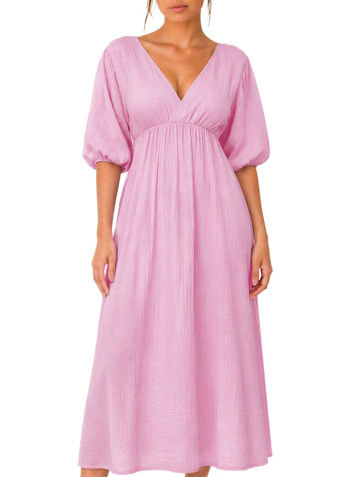 Damen Relaxed Fit Sommerkleid Musselin in Pink