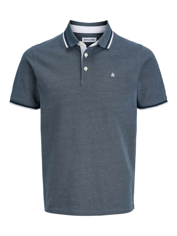 Polo Shirt JJEPAULOS Sommer Hemd Kragen Pique Cotton in Anthrazit-Blau-Grau