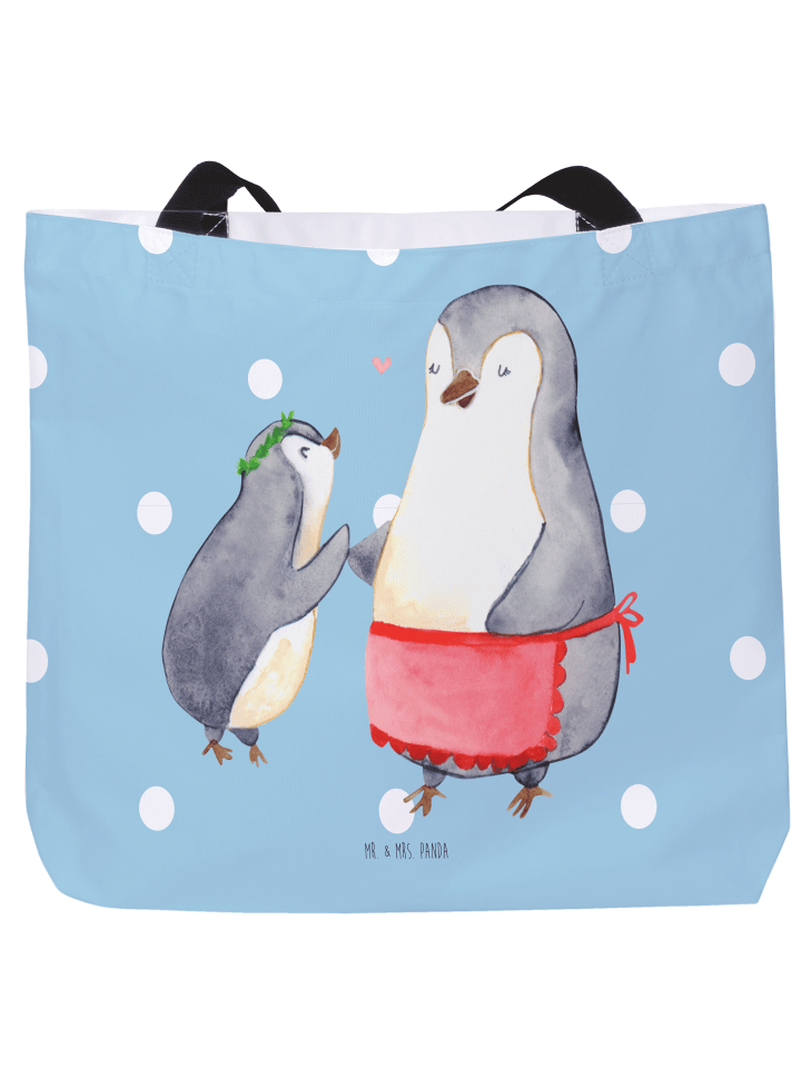 Shopper Pinguin mit Kind ohne Spruch in Blau Pastell