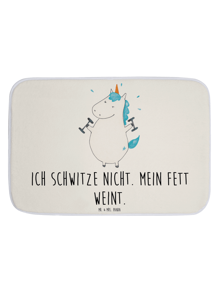 Badteppich Einhorn Fitness mit Spruch in Weiß