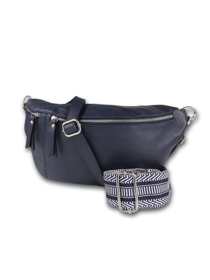 Leder Gürteltasche Toscanto Tasche dunkelblau ca. 37cm