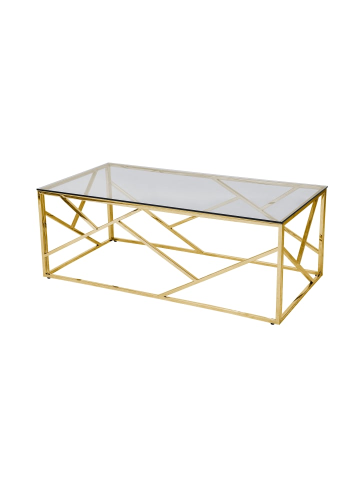 Cochtisch 120x60 cm Glasplatte Grau und Metallgestell in Goldfarben