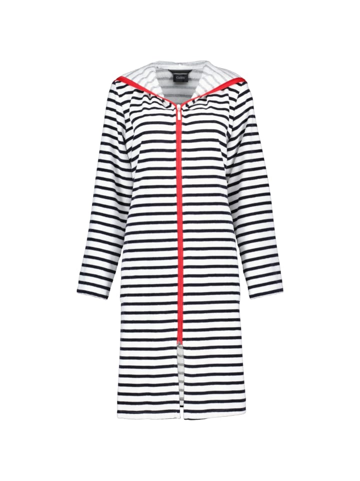 Cawö Bademäntel Damen Kurzmantel mit Kapuze Streifen 1244 schwarz-weiß - 96 in schwarz-weiß - 96