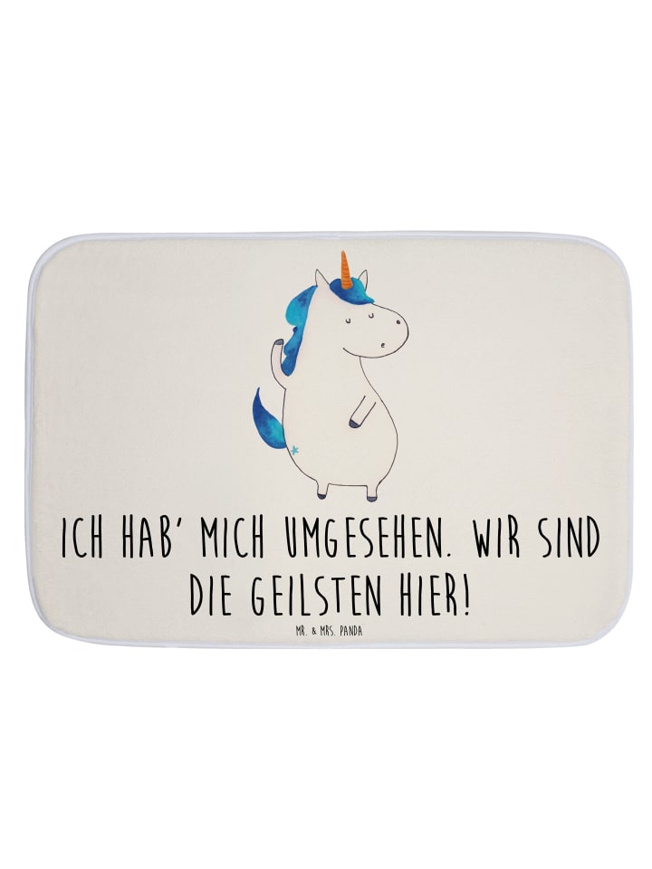 Badeteppich Einhorn Mann mit Spruch in Weiß