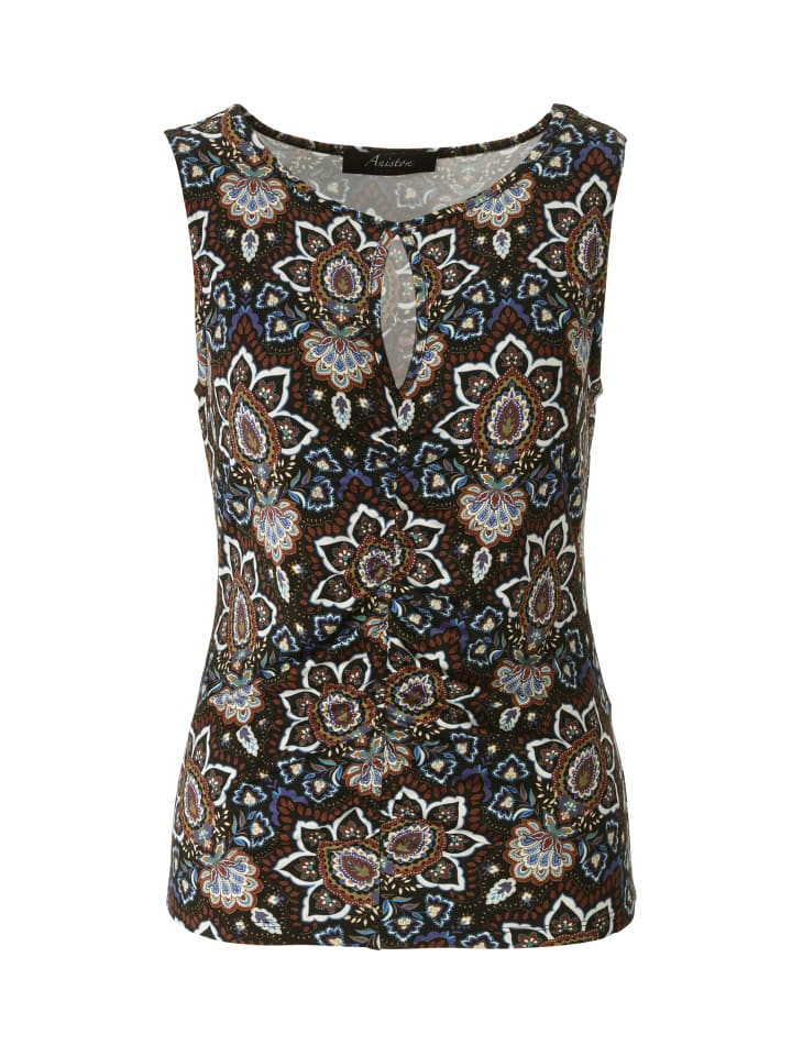 Tanktop in schwarz-braun-türkis-weiß-blau-ocker