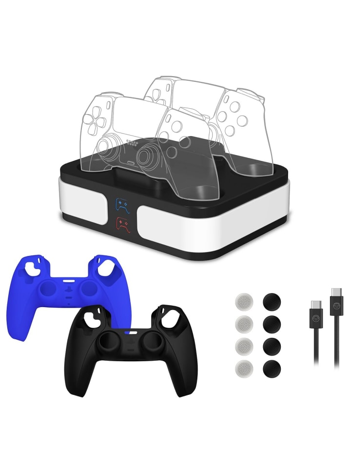 Qware Gaming Set – Fast-Charger, Thumb Grips & Silikonhüllen in Mehrfarbig