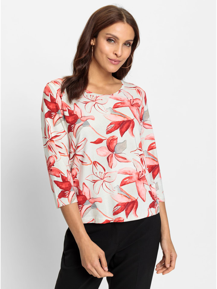 Print-Shirt in ecru-rot-bedruckt