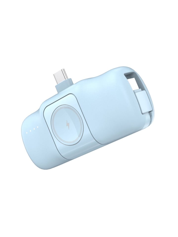 Mini-Powerbank USB-C-Kabel und Apple Watch Ladegerät 5000mAh 15W in Blau
