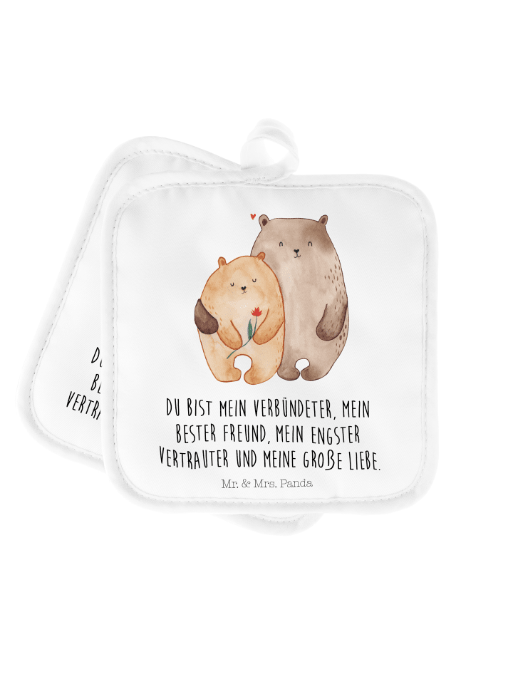 Topflappen Bären Liebe mit Spruch in Weiß