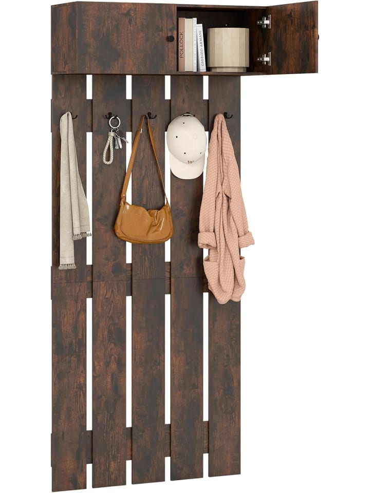 Wandgarderobe mit 5 Doppelhaken & 2-türigem Schrank in Braun