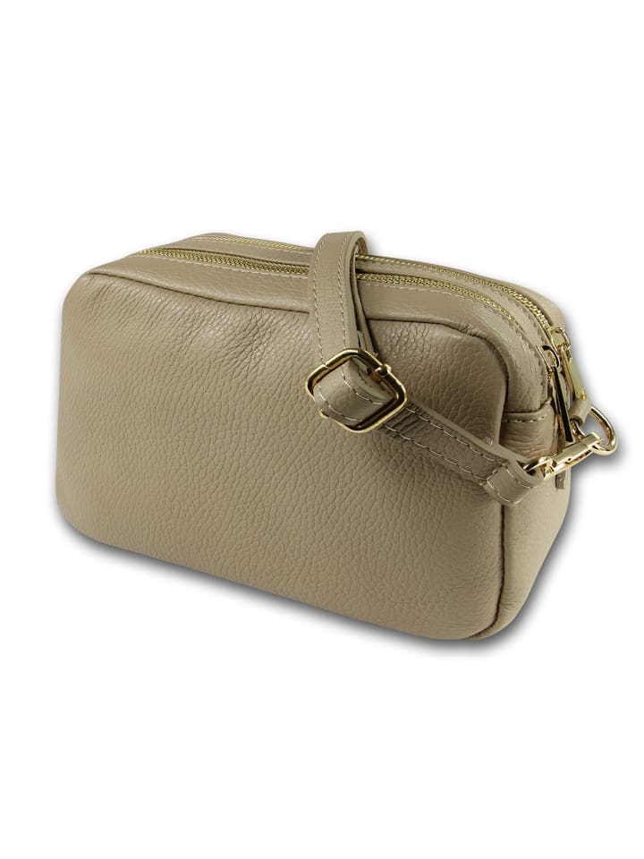 Leder Umhängetasche Toscanto Tasche beige, taupe ca. 22cm