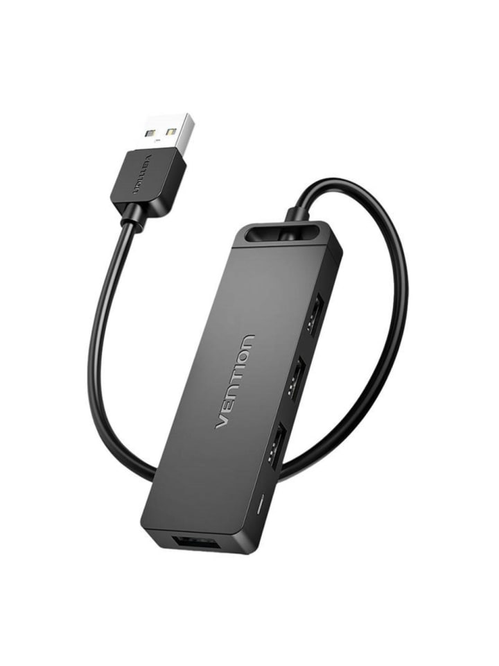 5 in 1 USB 2.0 Hub mit 4 Ports und USB-A Kabel Vention 480 Mbit/s in Schwarz