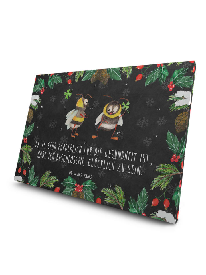 Adventskalender Hummeln Kleeblatt mit Spruch in Kreidetafel