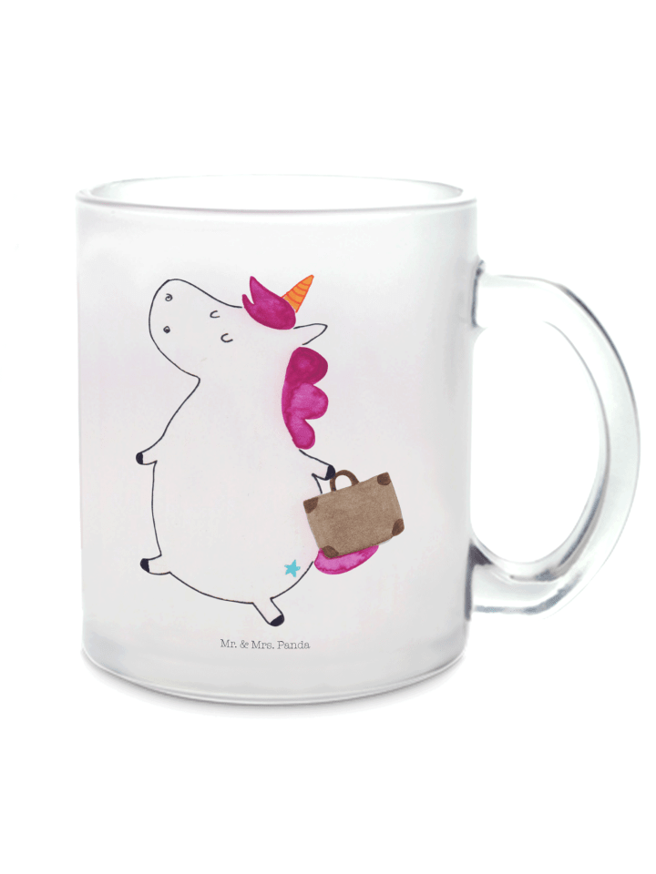 Kaffeetasse Einhorn Koffer ohne Spruch in Transparent