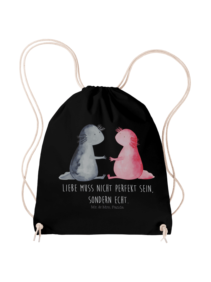 Zuziehbeutel Axolotl Liebe mit Spruch in Schwarz