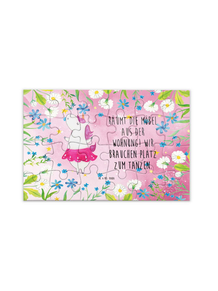 Puzzle Einhorn Ballerina mit Spruch in Rot Pastell
