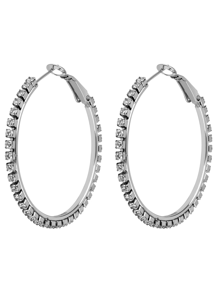 Creolen mit Ziersteinen, elegantes Design, Clip-Verschluss in Silber