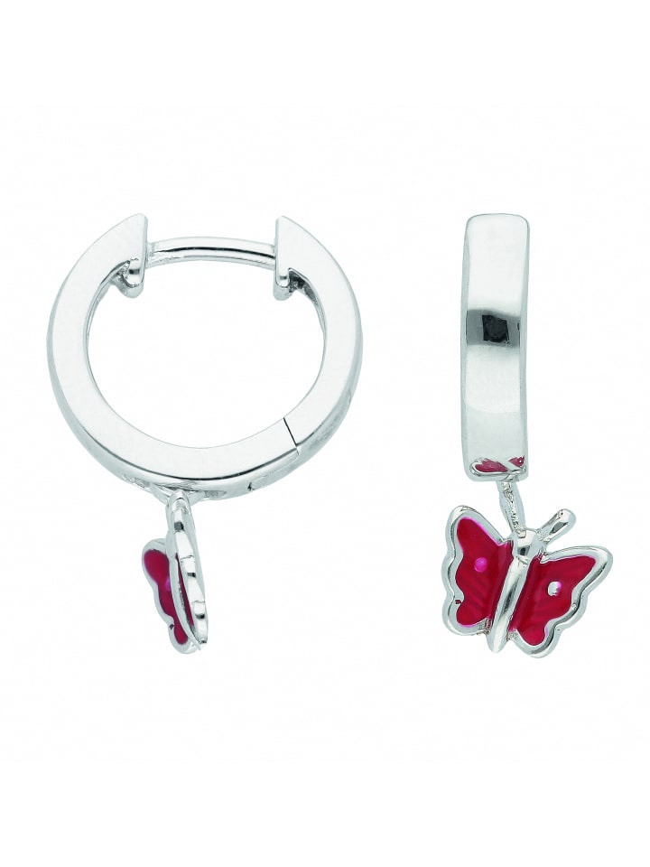 Damen 925 Silber Ohrringe / Creolen Schmetterling Ø 12,9 mm in silber
