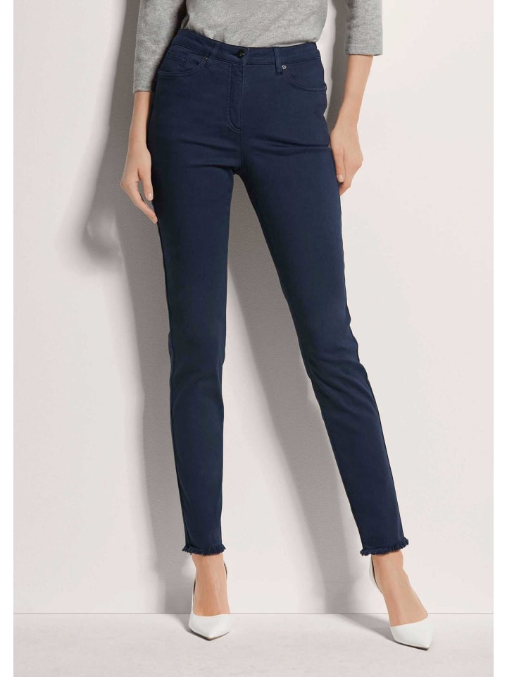 Mid Waist Skinny-Hose mit Fransen in marine