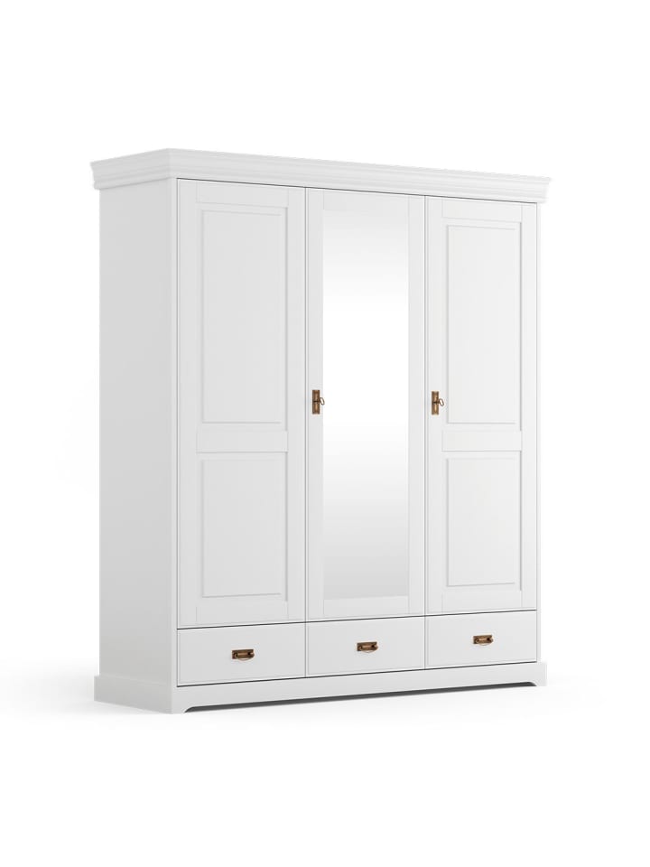 Kleiderschrank Toskania Kiefer weiß (RAL 9003) / Spiegel 193 / 62 / 218cm