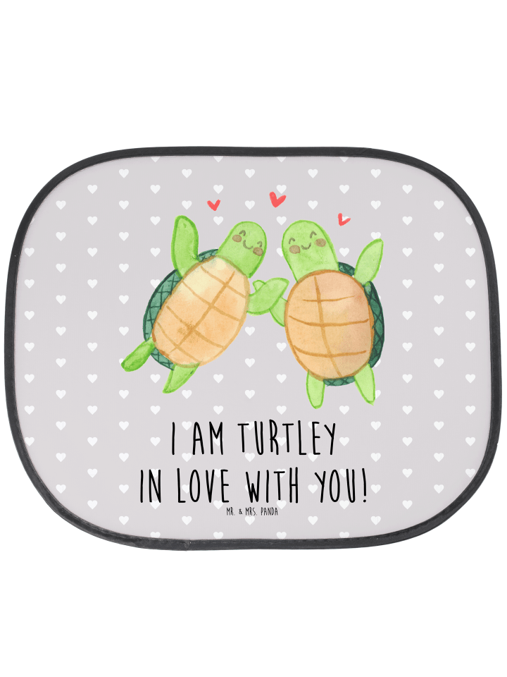 Sonnenschutznetz Schildkröten Paar mit Spruch in Grau Pastell