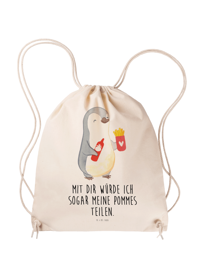Gym Bag Pinguin Pommes mit Spruch in Creme