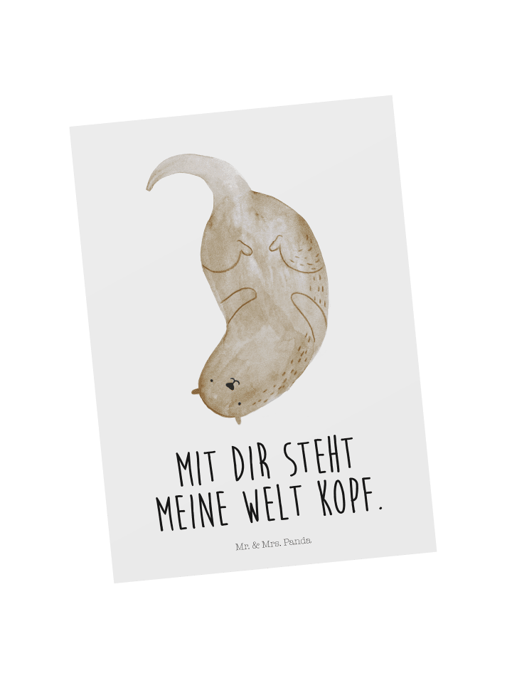 Postkarte Otter Kopfüber mit Spruch in Weiß
