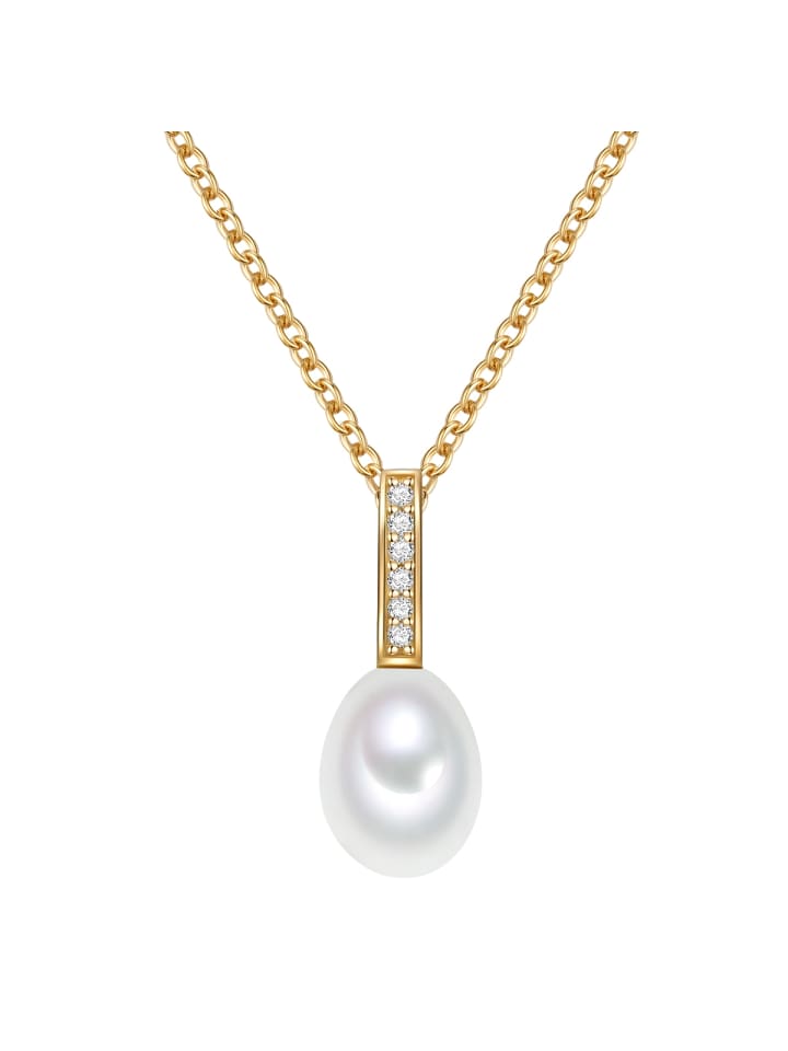 Halskette aus Sterling Silber mit Zirkonia und Süßwasser-Zuchtperle in gelbgold