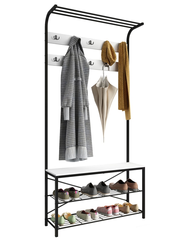 Metall Garderobe Kleiderständer Schuhregal Taliro in Weiß