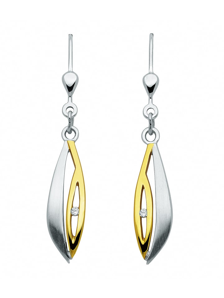 Damen 925 Silber Ohrringe / Ohrhänger mit Zirkonia in silber