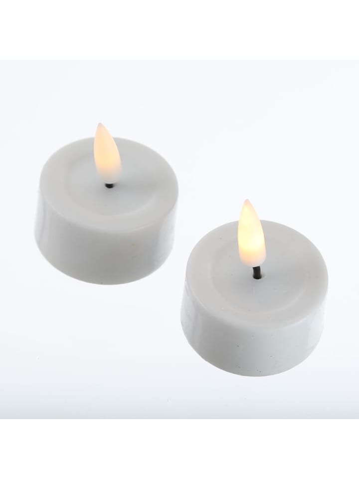 2x LED Teelichter Mia flackernd mit Batterien D: 4,1cm in weiß