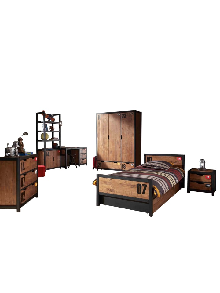 KINDERZIMMER Set komplett Kameko 12 Massivholz+MDF Schwarz/Cognac