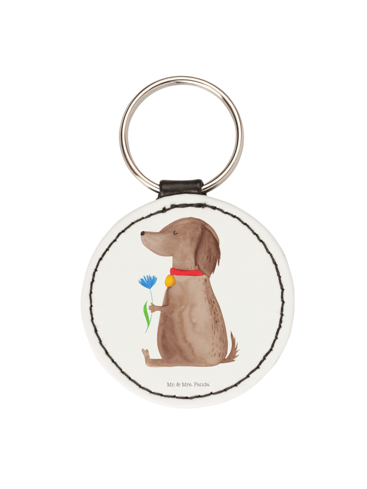 Schlüsselanhänger Hund Blume ohne Spruch in Weiß