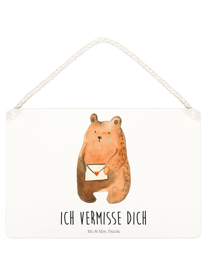 Holzbild Bär Vermissen mit Spruch in Weiß