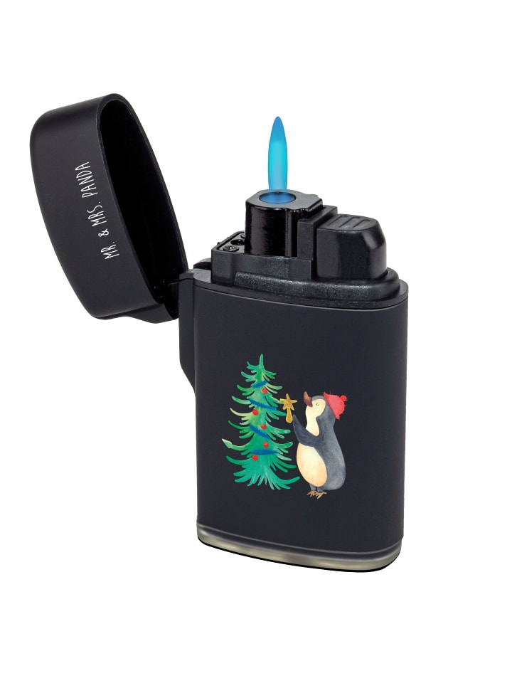 Feuerzeug Pinguin Weihnachtsbaum ohne Spruch in Schwarz