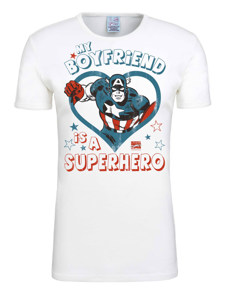 T-Shirt Marvel - Captain America - Boyfriend in altweiss