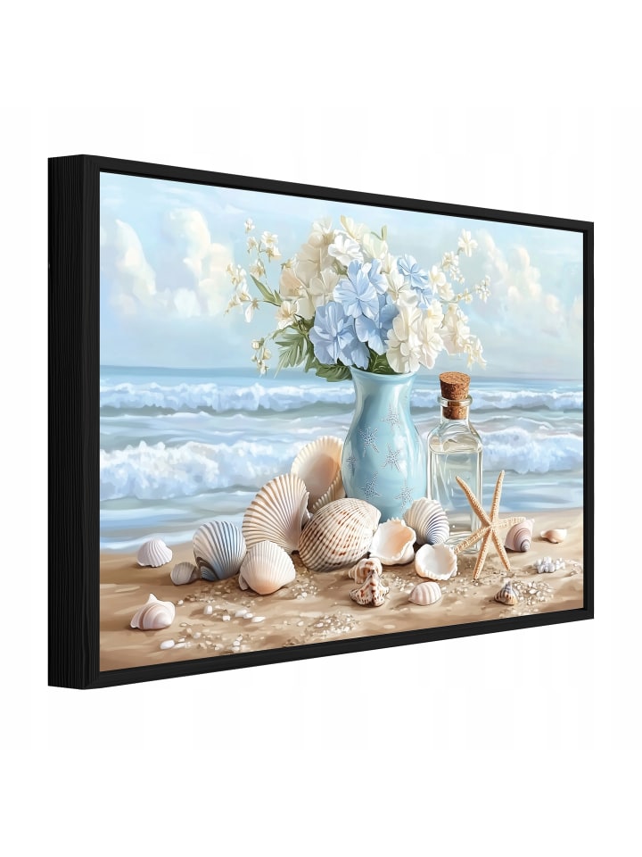 Bild mit Rahmen Blumen in einer Vase in Blau