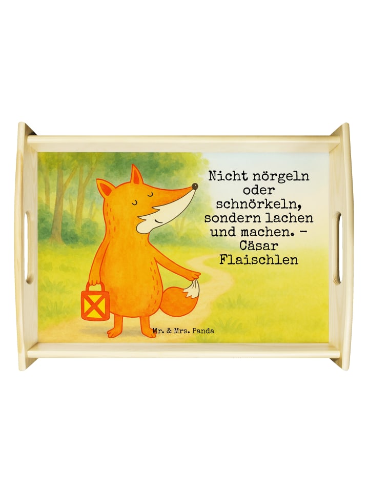 Servierplatte Fuchs Laterne Design mit Spruch in Weiß