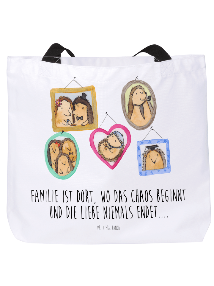Tasche Igel Familie mit Spruch in Weiß