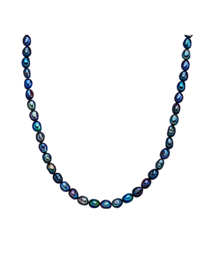 Perlen-Kette aus Sterling Silber mit Süßwasser-Zuchtperle in blau