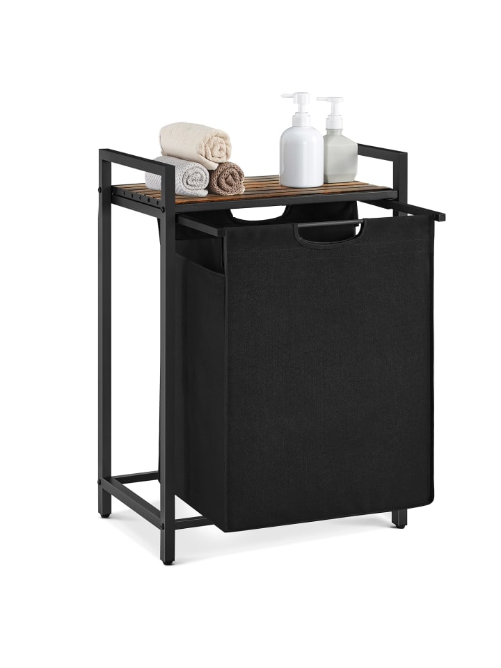 Wäschekorb Brenta in Schwarz-Vintagebraun - (B)33 x (H)72 x (T)50 cm