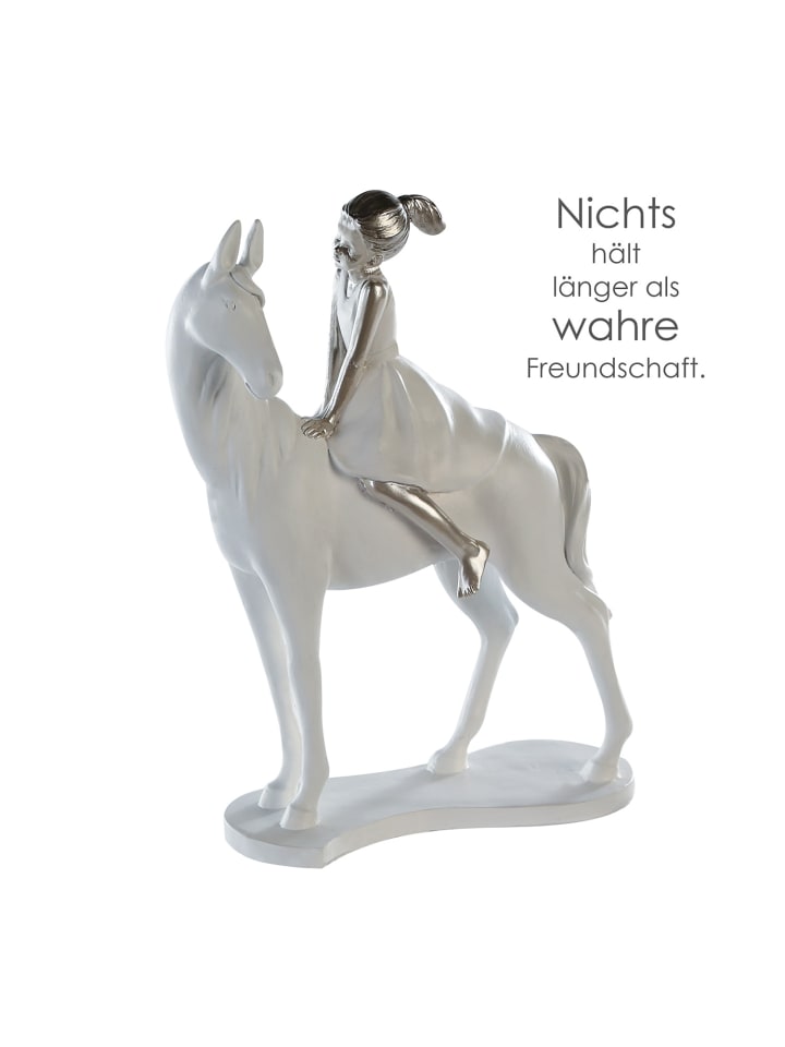 Skulptur "Girl on Horse" in Weiß - H. 25 cm - B. 20 cm
